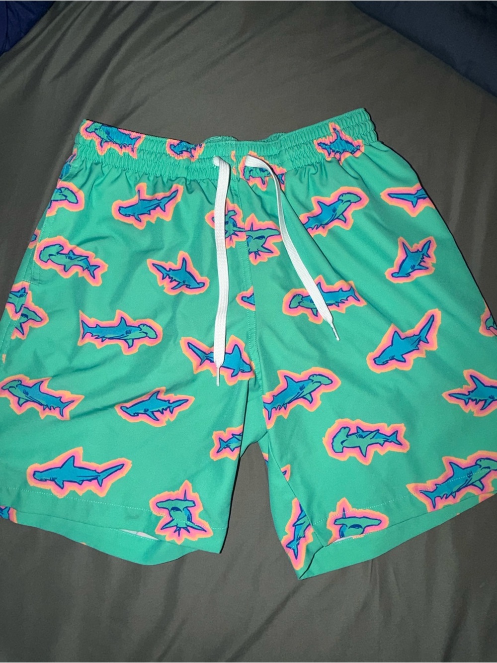 Chubbies Teal Shark Print Swim Trunks